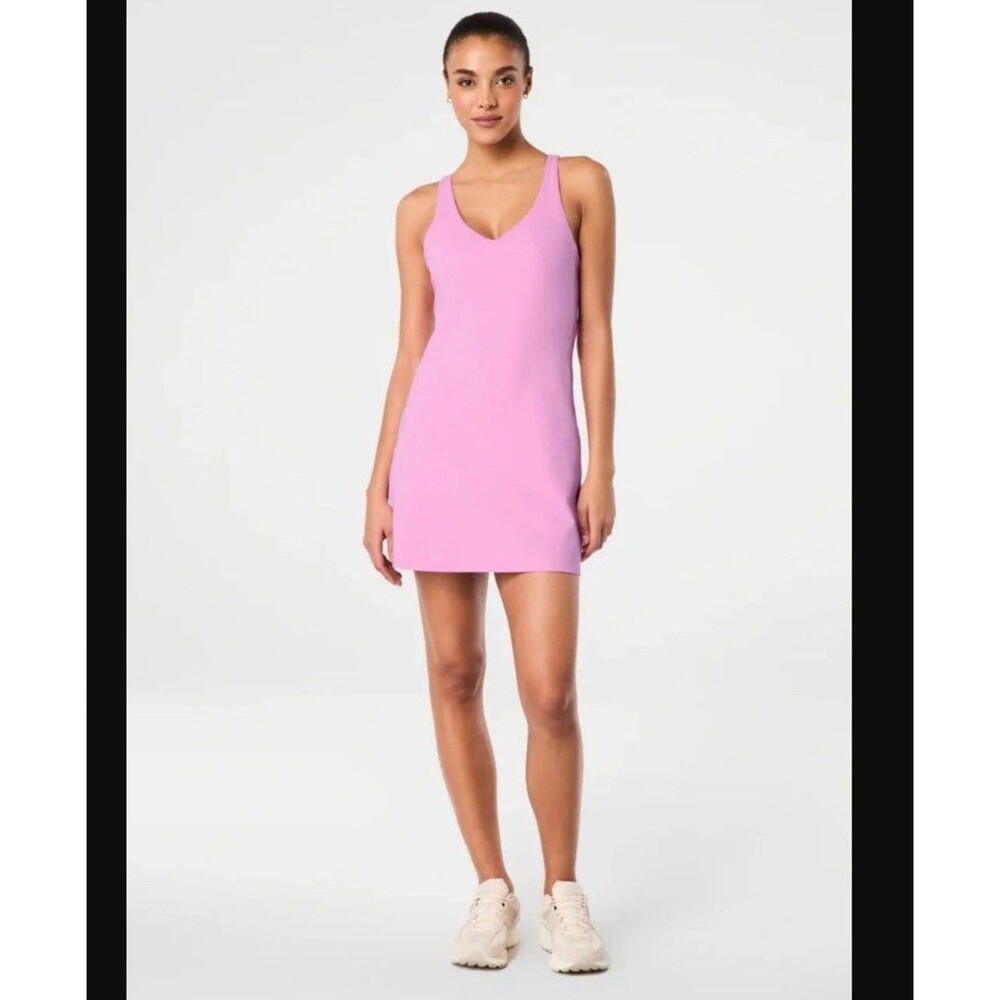 Spanx Dress Shape Get Moving V Neck Booty Boost Slimming Pink Small $178 retail